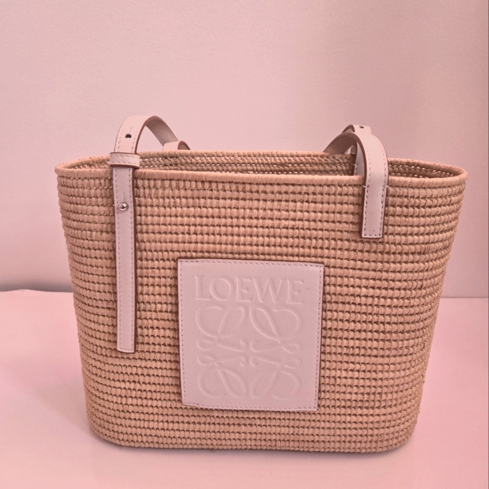 Loewe Natural Straw Tote with White Leather Trim
